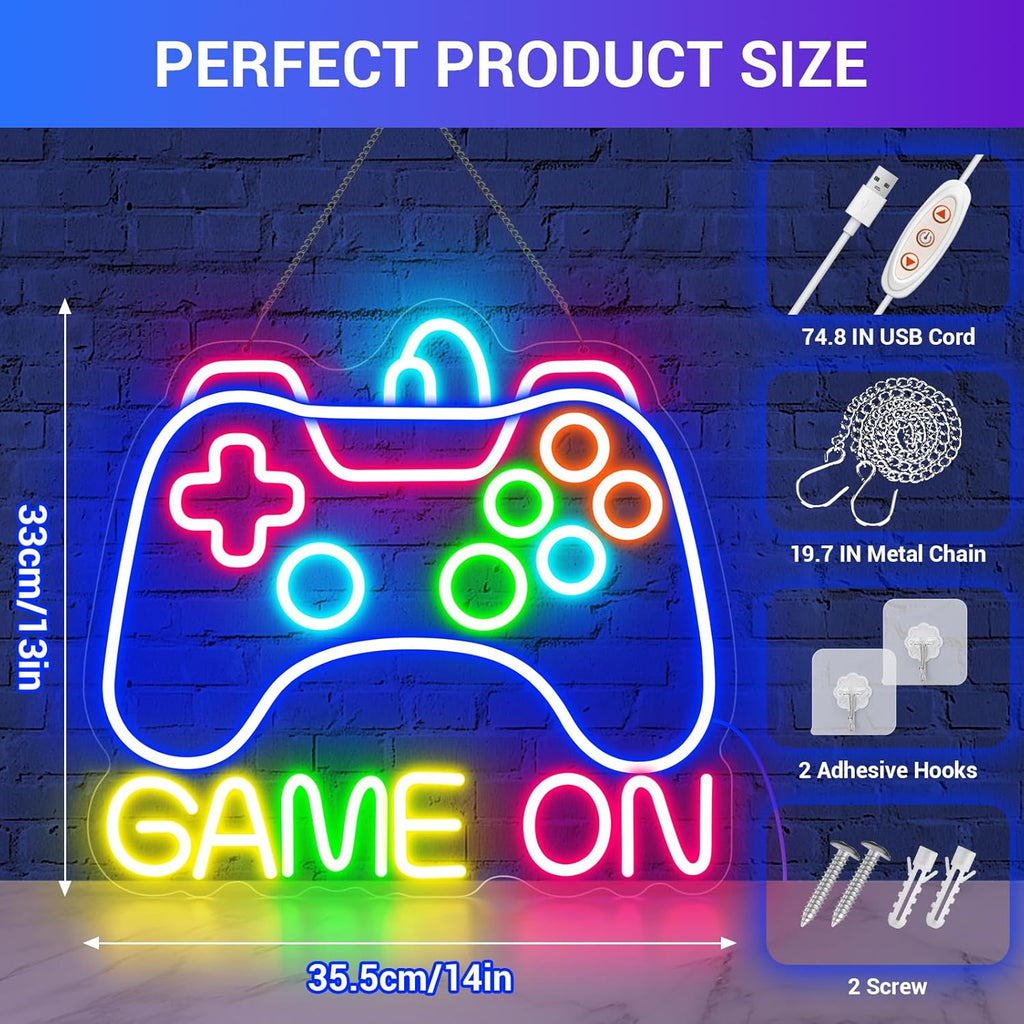Skiennix Neon Sign - Game On LED Wall Decor for Gamer Room | Perfect Gift for Teens & Boys (GAME ON-01)