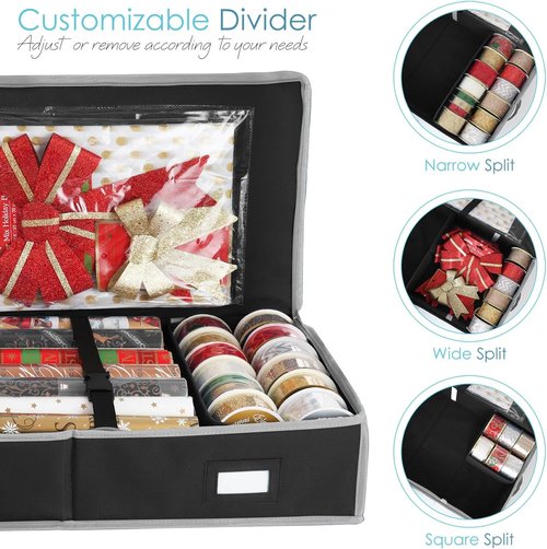 Hearth & Harbor Wrapping Paper Storage Container - Tear-Proof Organizer for 22 Rolls - Christmas Gift Bag with Pockets