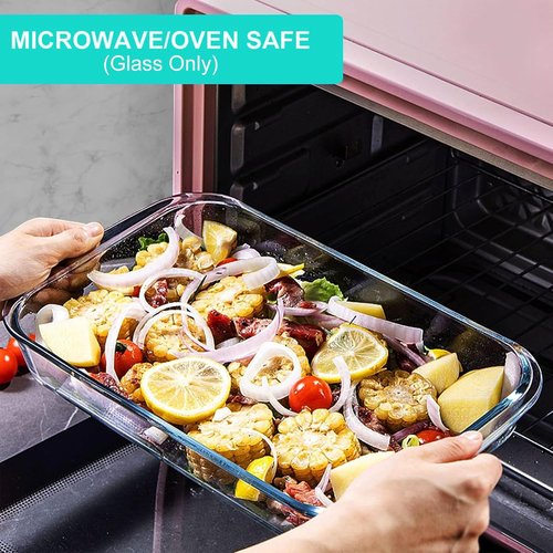 KOMUEE Glass Baking Dish Set - 8 Pieces Rectangular Bakeware with BPA-Free Lids | Ideal for Lasagna & Leftovers