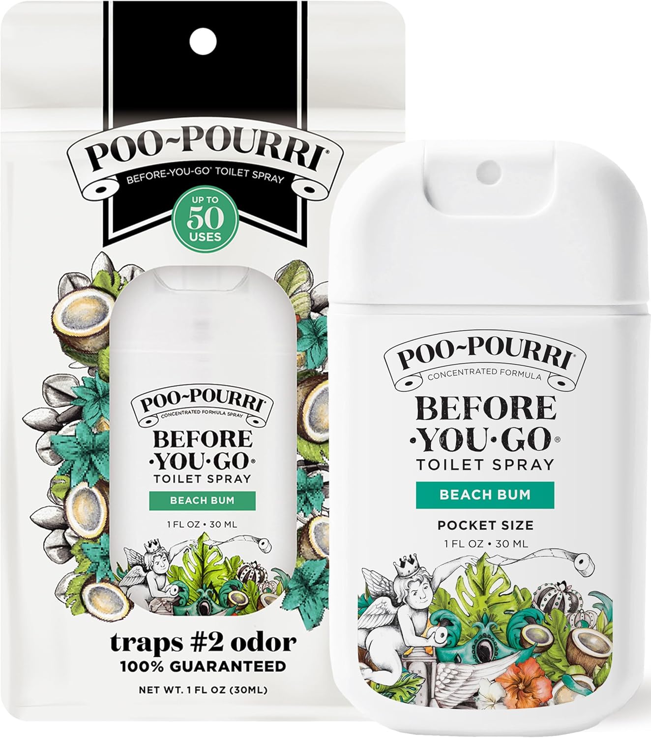 Poo-Pourri Pocket Toilet Spray - Beach Bum Scent, 1 Fl Oz | Travel-Size Odor Deodorizer, TSA Approved