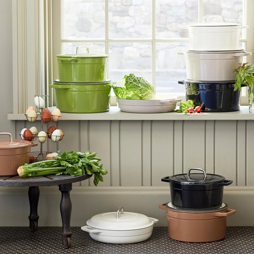 Martha by Martha Stewart 3.5 QT Enameled Cast Iron Braiser with Lid - Elegant Crescent Moon Finish