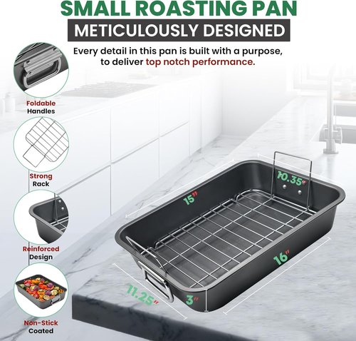 Large Lasagna Pan by [Brand Name] - Nonstick Casserole Dish for Effortless Cleanup - 15” x 11” with Foldable Handles