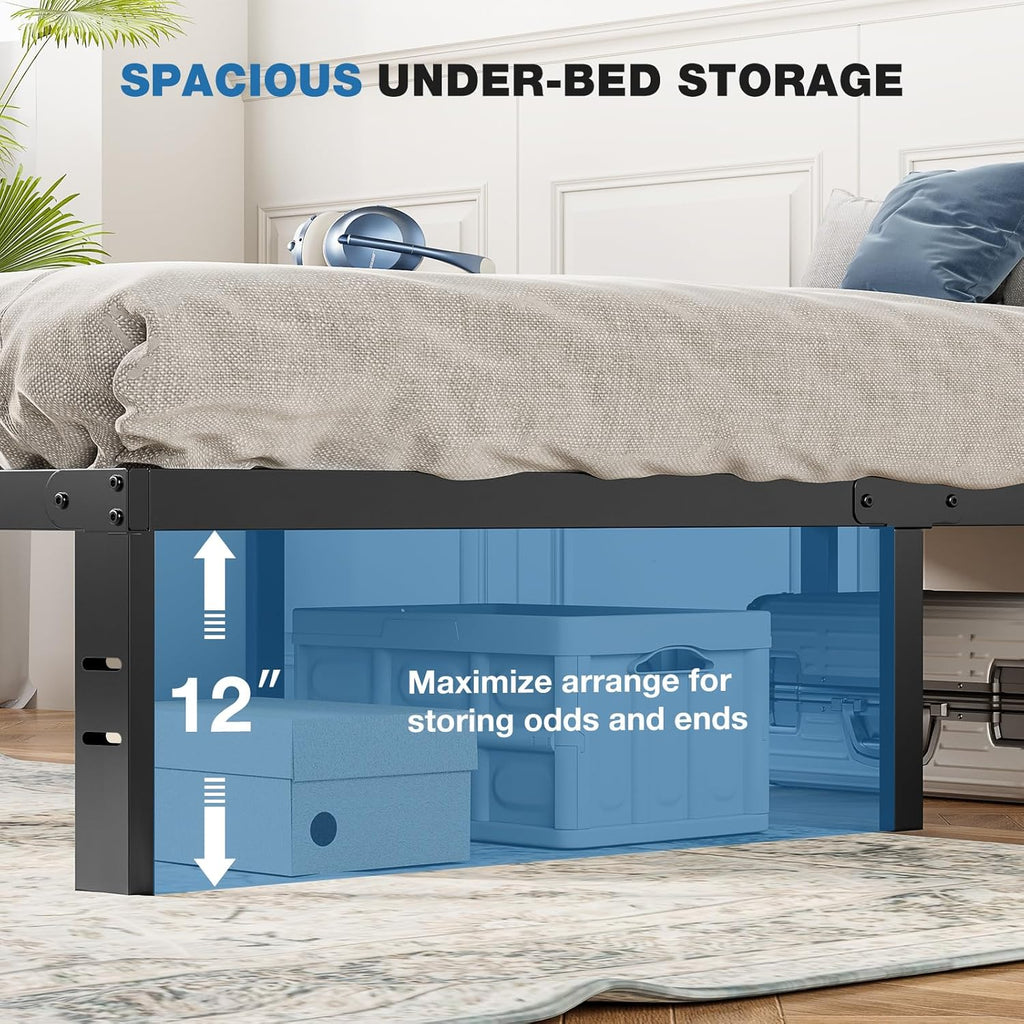 OLIXIS Metal Twin Bed Frame - 14" High with Storage Space | Sturdy Steel Slat Support, 800LBS Capacity, Black