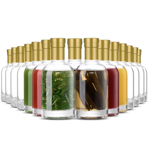 Danmu 20 Pack Glass Bottles with Lids 6 oz Airtight Leakproof,Thick Base Glass Bottles with Cork for Hot Sauce,Wine,Kombucha,Mead,Syrup,Vanilla Extract,Shrink Capsules Included for Party Favors