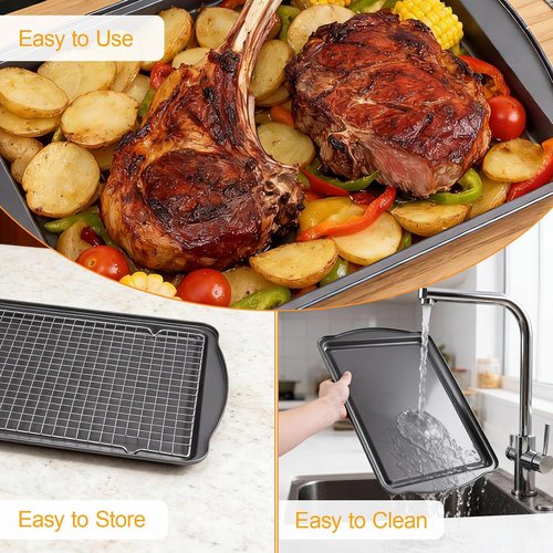 Carbon Steel Baking Sheet Set by [Brand Name] - Nonstick Cookie Sheets with Cooling Rack | 17 x 11 x 0.5 Inches (2-Pack)