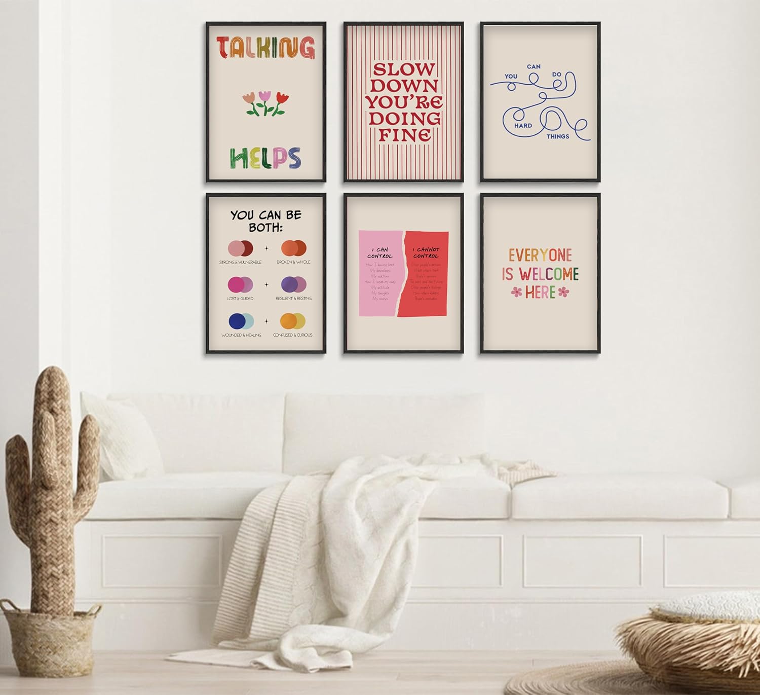 Regine Switzerland 6-Piece Mental Health Wall Art - Inspirational Quotes & Colorful Canvas Prints for Home or Office
