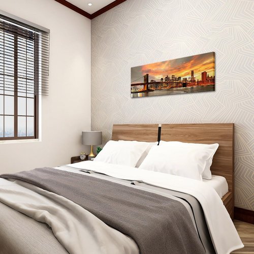 NutArtPic Brooklyn Bridge Canvas Wall Art Large New York City Picture Print Manhattan Night Skyline Painting On Canvas Modern Artwork For Living Room Home Decor 16''x40''x1 panel