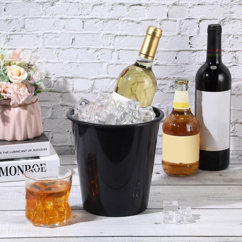 Layhit 24 Pcs Plastic Ice Buckets for Parties 3 Liters Wine Bucket Portable Ice Holder Disposable Wine Cooler for Party Wedding Party Beverages Champagne Soda and Beer (Black)