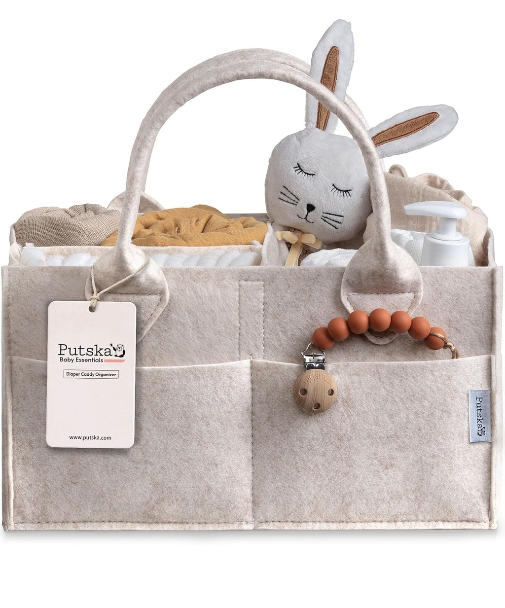 PUTSKA Baby Diaper Caddy Organizer - Stylish Nursery Storage Basket for Newborn Essentials | Large Mocha