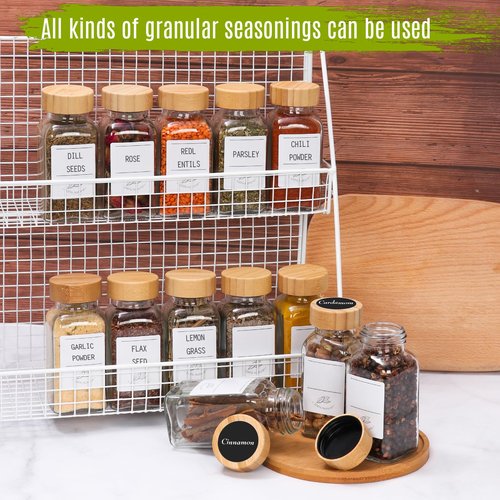 Keketin 16 Pack 6 oz Glass Spice Jars with Bamboo Lids and Spice Labels,Empty Square Seasoning Bottles,180ml Glass Spice Container with Shaker Lids and Funnel