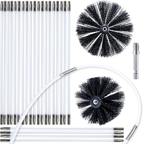 HOKLNUSE Dryer Vent Cleaner Kit - Heavy Duty 30ft Chimney Sweep & Lint Removal Brushes | 4" & 6" Heads