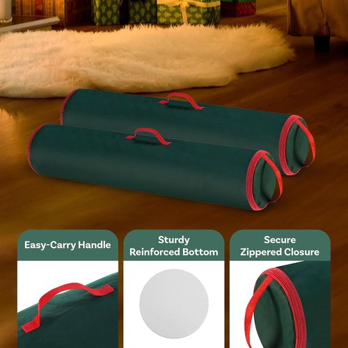 Elf Stor Wrapping Paper Storage Bags - Set of 2 Zippered Canvas Totes with Sturdy Handles | Fits Up to 40-Inch Rolls (Green)