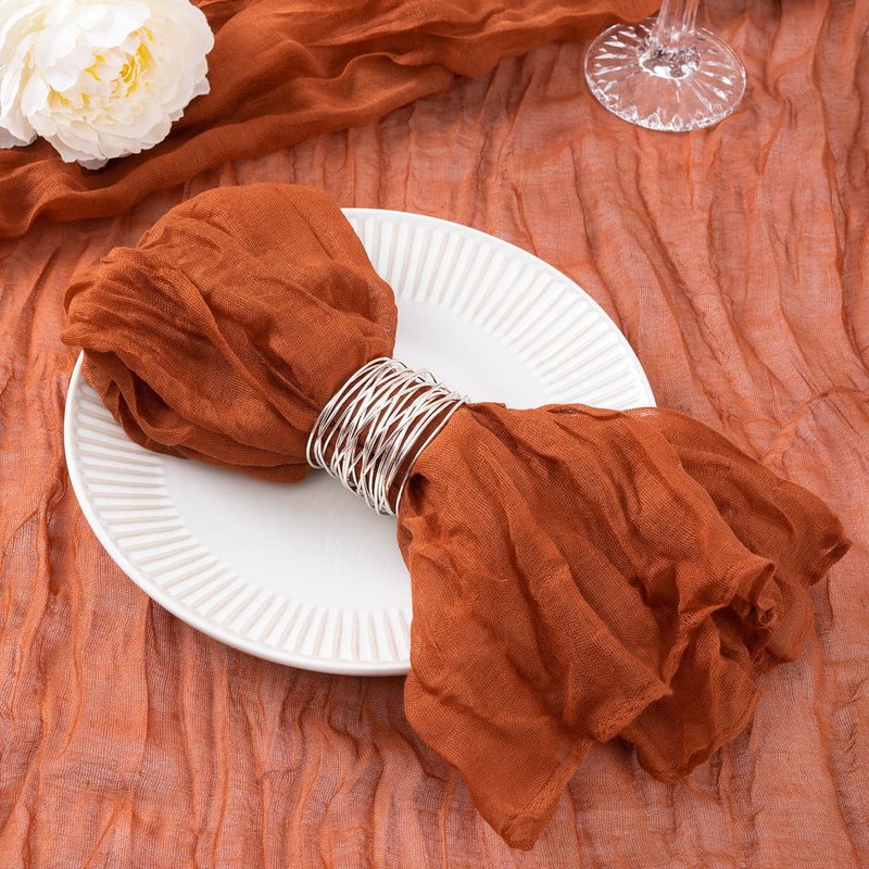 DeZerlor 100 Pack Terracotta Cheesecloth Napkins Burnt Orange Summer Cloth Napkins Set of 100 Dinner Napkins Bulk 21x21 Inches for Wedding Bridal Shower Baby Shower Parties