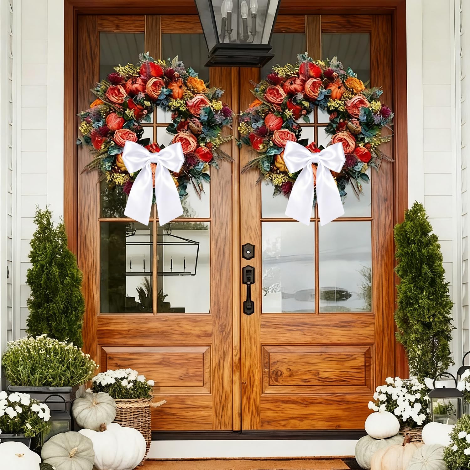 Skiennix Wreath Sash - Elegant White Garland Ribbon for Indoor/Outdoor Decor | 2-Piece Set