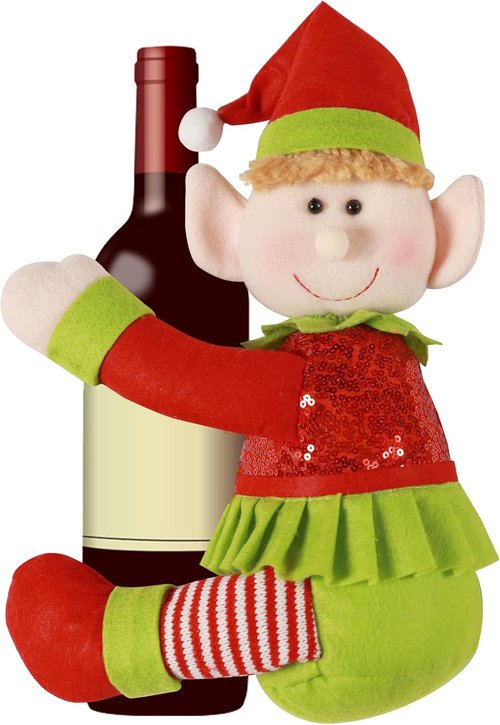 Elf | Tree Topper Christmas Decorations - Unique Plush Stuffed Elf Hugger Decor in Red & Green