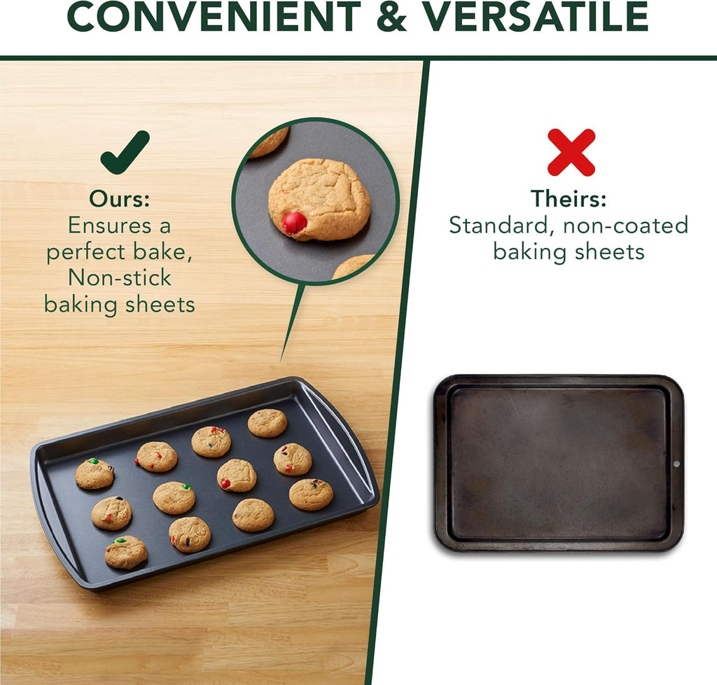 Nifty Baking Sheets Set - Non-Stick Coated Steel, Dishwasher & Oven Safe, Includes 3 Sizes