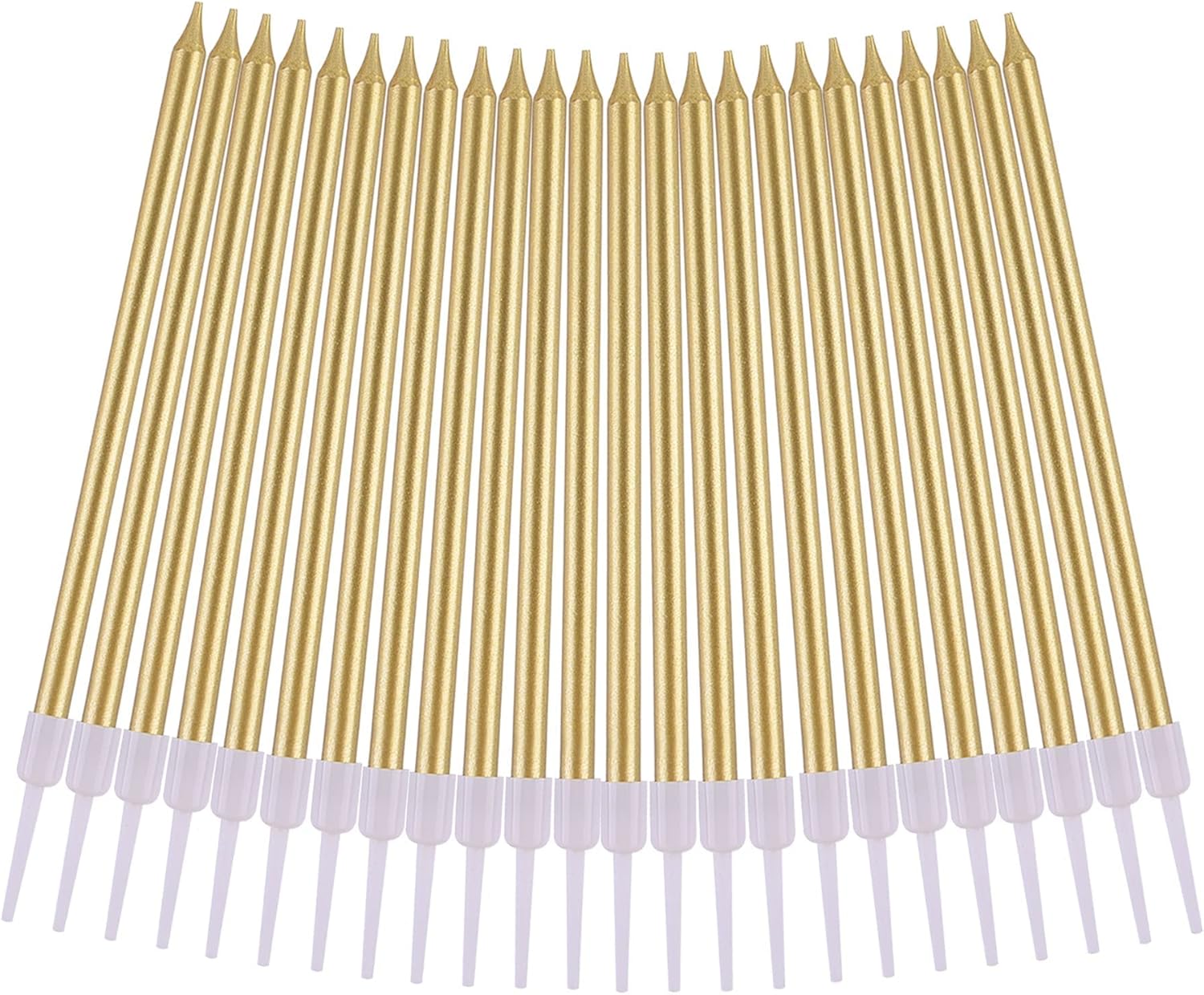PHD CAKE Gold Long Thin Metallic Birthday Candles - Perfect for Parties & Weddings | Elegant Cake Decor