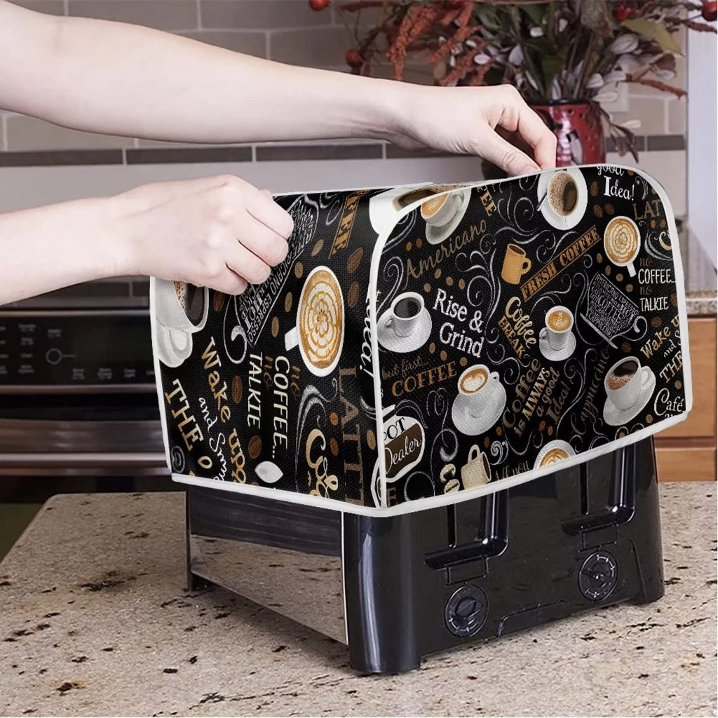 UNICEU Quilted Coffee Pattern Toaster Cover - Fits Most Standard 4 Slice Toasters