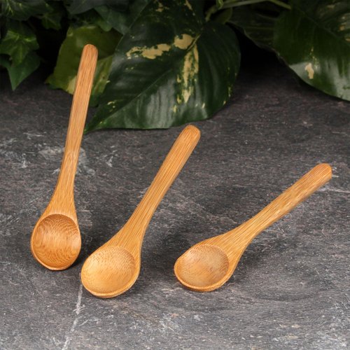 BambooMN Bamboo Spoons, Mini Salt Spoon/Tiny Wooden Spoons for Spices, 100pcs Carbonized Brown Oval 4.3"