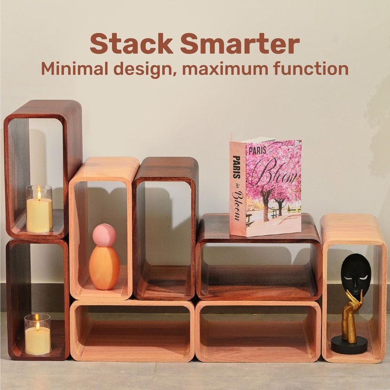 Contempa Wooden Cube Storage Shelf Organizer, Bookshelf for Bedroom, Livingroom, Dormroom, Home Office, Studyroom, Home Decor and Contemporary Spaces (Red Oak | Pack of 1)