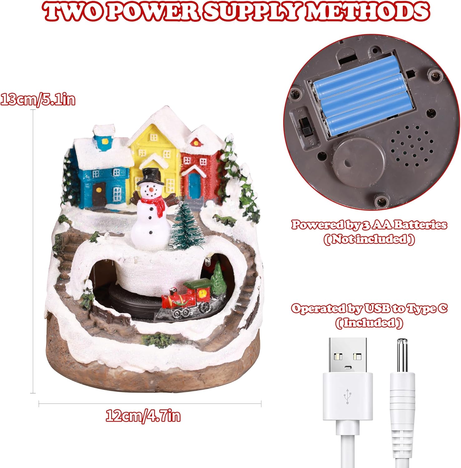 Musical Resin Snowman Figurines | Christmas Village Decor with Spinning Train & LED Lights - Holiday Centerpiece