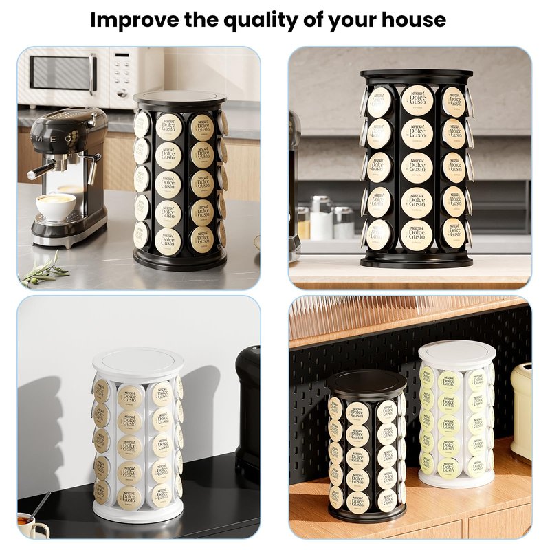 Vurlexat Coffee Pod Storage Compatible with Keurig Kcup Cafe Carousel, 360° Rotating K Cups Pods Carousel Holder, Kcup Storage Organizer Stand with 40 Keurig Kcup Pods (Black)