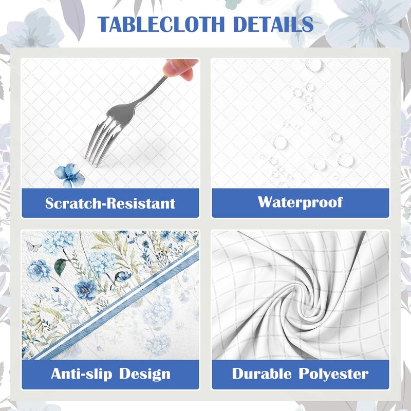 Arquiel Spring Summer Flowers Tablecloth Waterproof, Blooming Hydrangea Table Cloth Rectangle Stain Resistant, Washable Table Cover for Home Kitchen Dining Party Decoration (60×84 Inch)