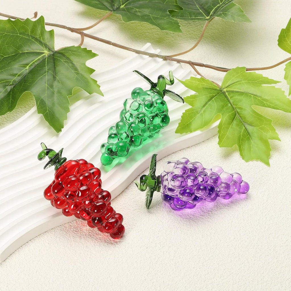uxcell Crystal Grape Figurine - 3.7" Red Artificial Fruit Statue | Elegant Glass Paperweight for Home Decor