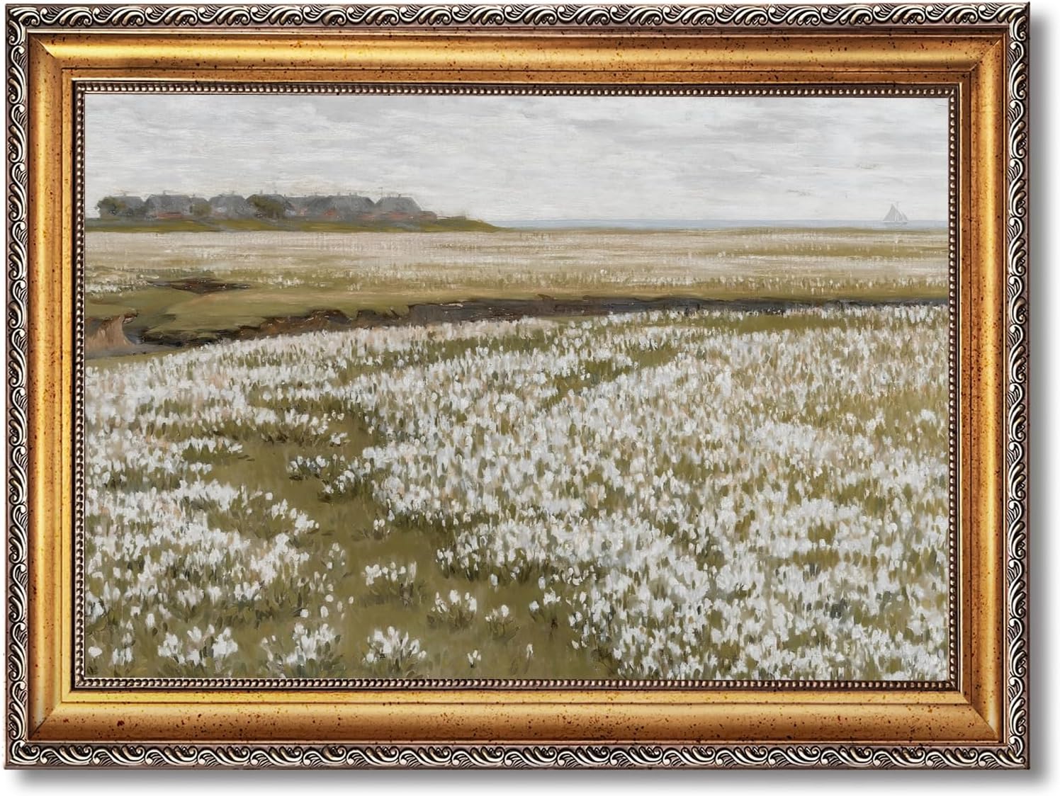 Skiennix Vintage Spring Meadow Poster - Wildflower Canvas Wall Art for Living Room | 24x36 Inch with Golden Frame