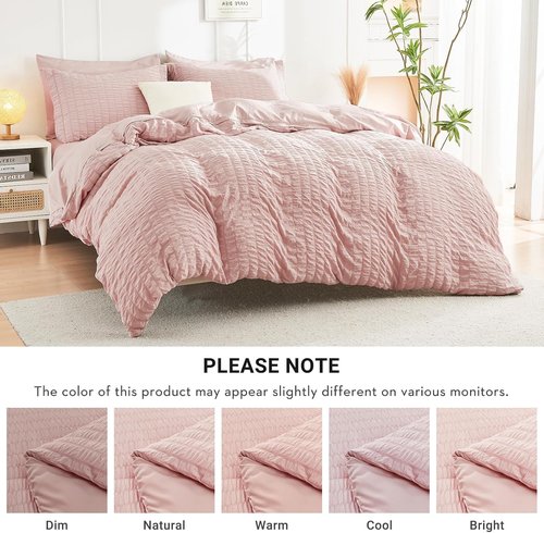 HYMOKEGE King Size Comforter Set - Luxury Rose Gold Seersucker 7-Piece Bedding Set | All-Season Comfort