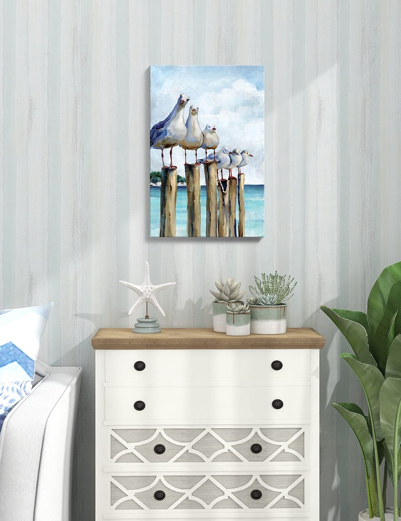 SUMGAR Ocean Wall Art Coastal Sea Bird Artwork Framed Prints Wall Decor Teal Beach Canvas Paintings for Bathroom Bedroom Living Room Decor 16"x24"