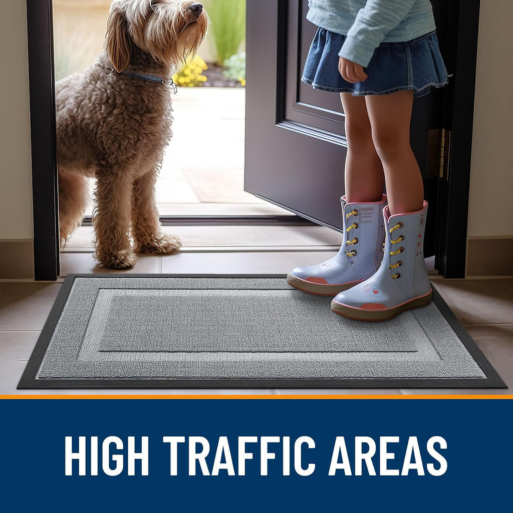 OLANLY Waterproof Front Door Mat - All-Season, Easy Clean Natural Rubber Doormat | 29.5x17, Ash Gray