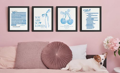 DSHFG Blue Wall Decor - Christian Bible Verse Art for Teen Girls' Bedroom | Set of 4 Unframed 8x10 Prints