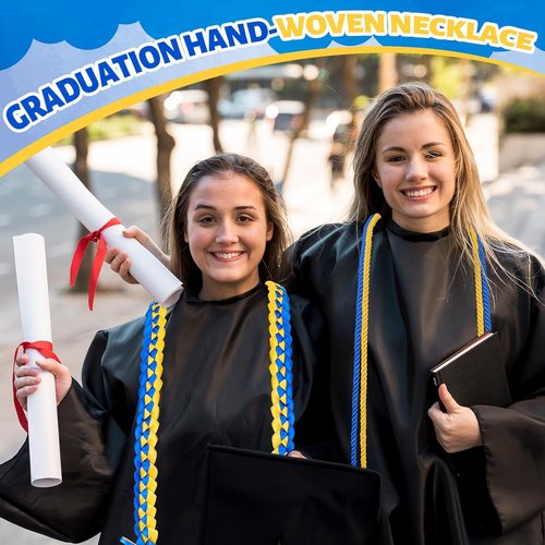 FYSUIMU Graduation Leis - Blue, Gold & White Honor Cords with Tassel | 4 Pcs Braided Necklace for College & High School Grads