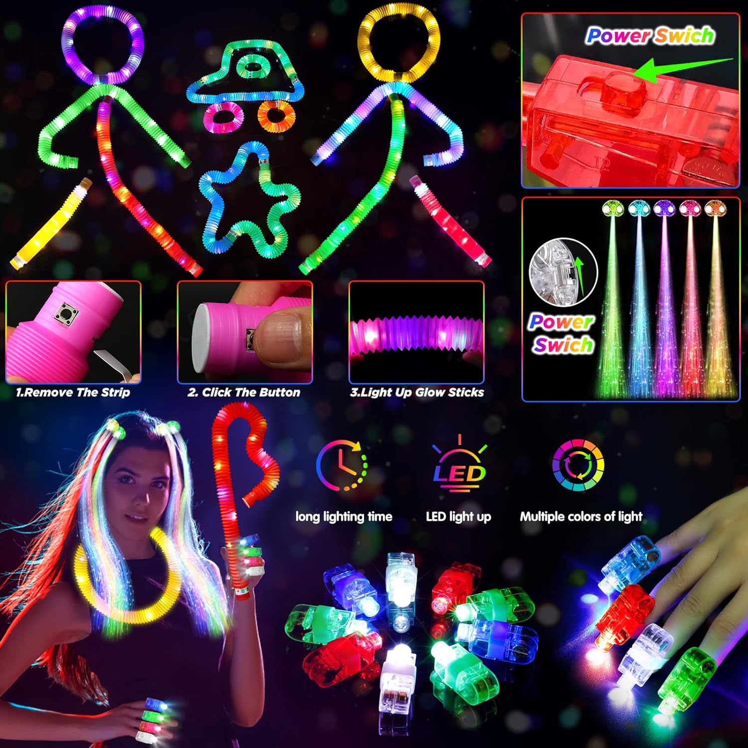 SHQDD Glow in the Dark Party Supplies - 100 Neon Glow Sticks & 56 LED Light Up Toys for Kids & Adults