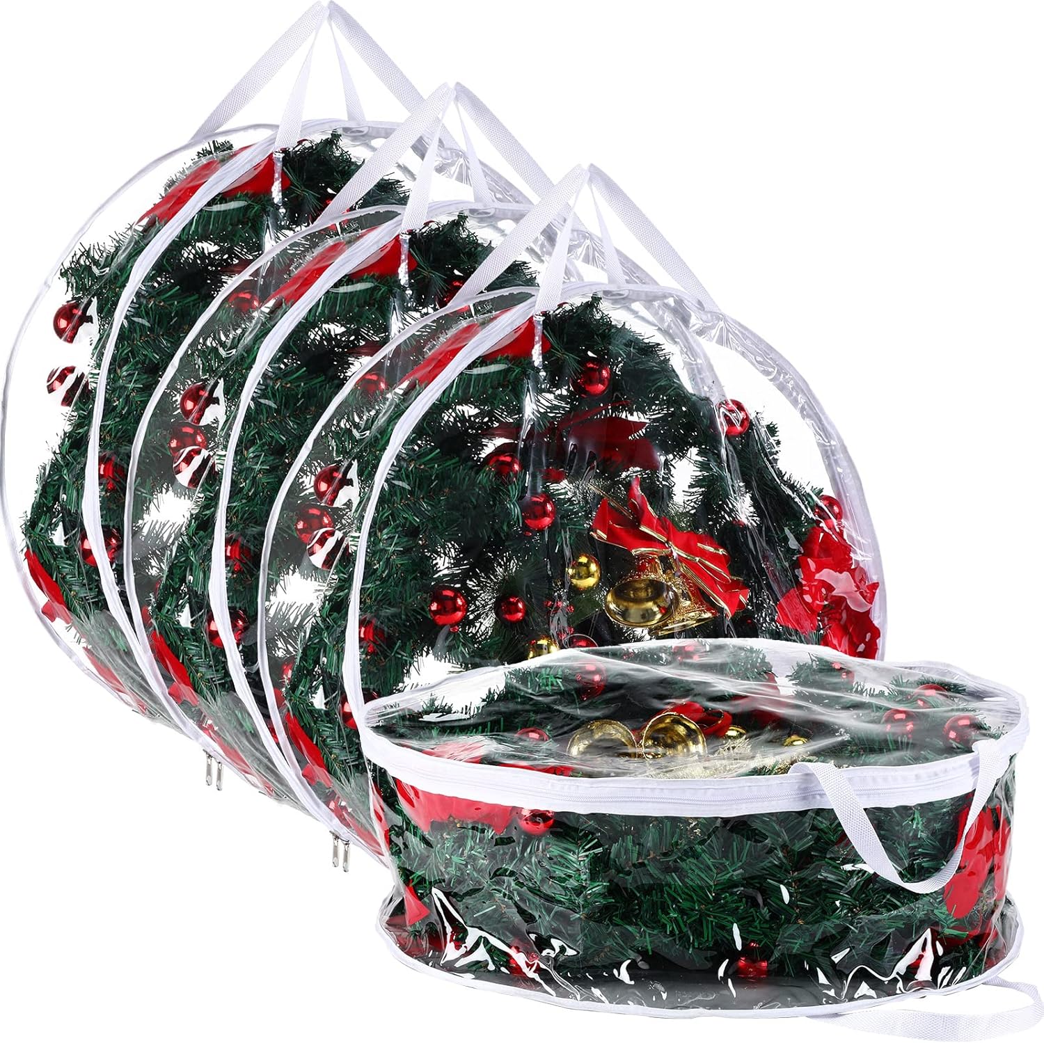 Shappy Christmas Wreath Storage Bag - 24 Inch Clear Container with Dual Zippers & Reinforced Handles