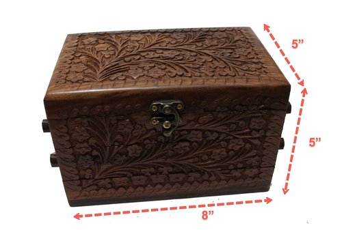Valentine's Gifts - Handcrafted Jewelry Box with Floral Carvings, 3-Compartment Jewelry Organizer for Earrings, Rings, Necklaces (Large Size 8''x5''x5'')