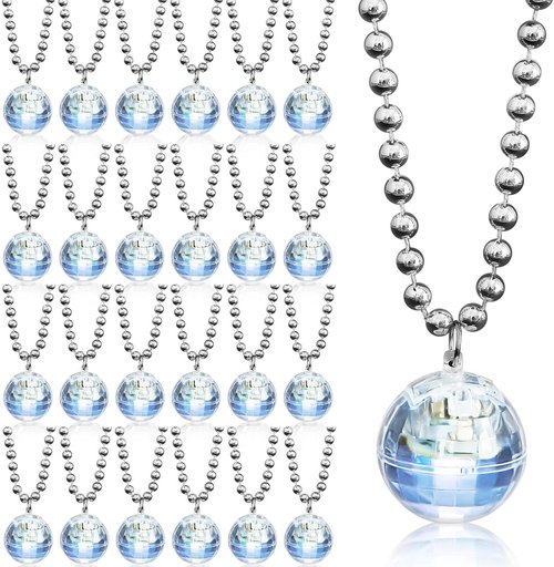 Henoyso LED Disco Ball Necklaces - 24 Pcs Light-Up Party Favors for 70s Disco Costumes | Fun Stage Props
