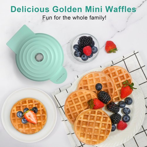 CROWNFUL Mini Waffle Maker, 4" Chaffle Maker with Compact Design, Easy to Clean, Non-Stick Surface, Recipe Guide Included, Perfect for Breakfast, Dessert, Sandwich, or Other Snacks