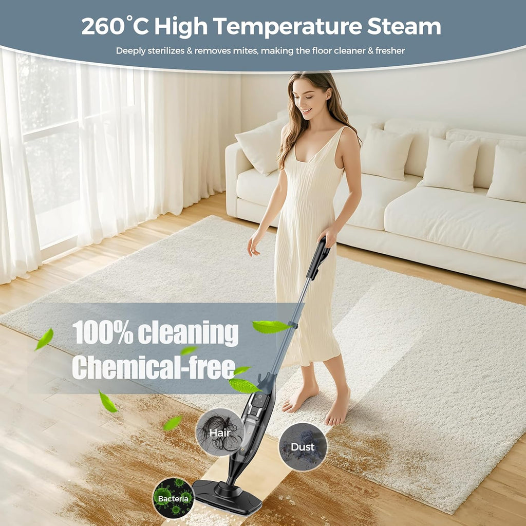 Skiennix 12-in-1 Handheld Steam Mop - Powerful Multi-Purpose Cleaner for Floors, 565ML Tank, 23FT Cord