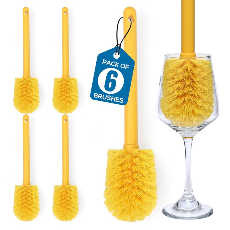 KLEEN HANDLER Goblet Cleaning Brush | Bottle Brush for Cleaning Glasses and Jars, Durable Bristles and Long Handle, (6 Brushes)