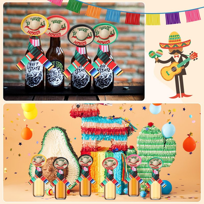 Panitay Mexico Mini Sombrero Hats with Mexican Beer Poncho Mini Serapes Decorations for Bottles Carnivals Cinco De Mayo(100 Pcs)