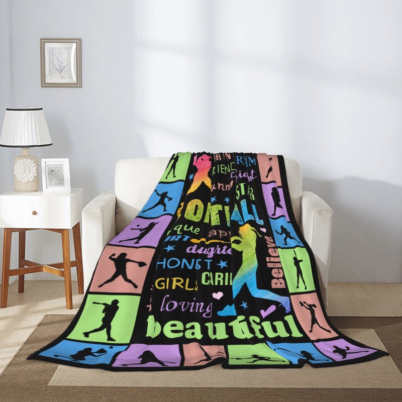 Softball Gifts for Girls, Softball Blanket 60''x80'', Girls Softballs Gifts, Birthday Softballs Gift for Teen Girl Blanket Soft Cozy Flannel Throw Blankets Gift for Sport Lovers Home Decor