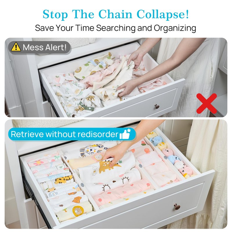 Vtopmart 16 Pack Drawer Dividers for Clothes, 4" High 11.3"-17" Adjustable Expandable Dresser Drawer Organizer, Plastic Drawers Separator for Dresser, Baby Clothes, Underwear, Kitchen & Office Storage