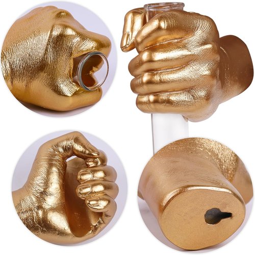 Gold Wall Sculptures | Unique Hand Vases Home Decor - Modern Eclectic Wall Art with Glass Test Tube Vase