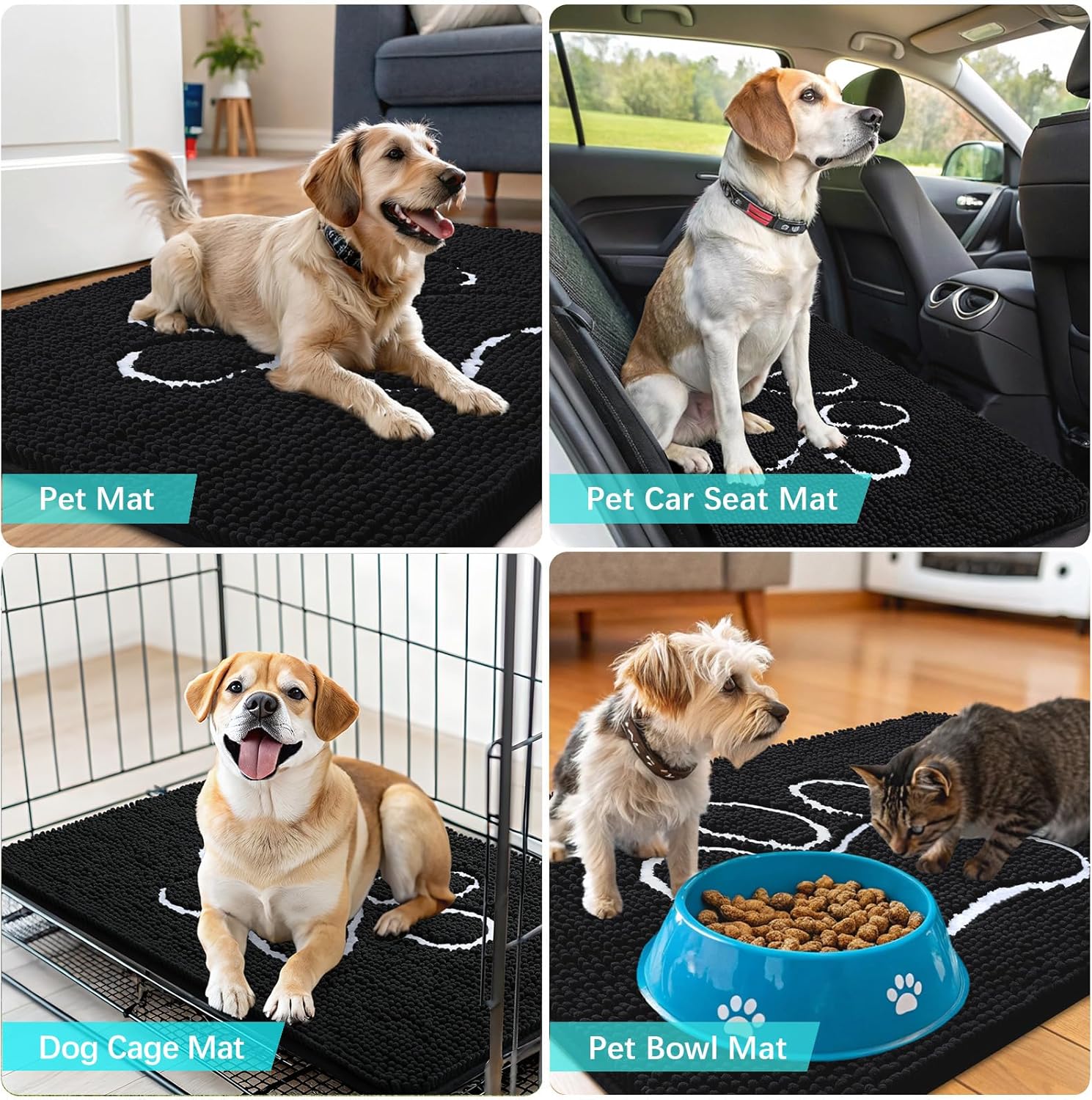 OLANLY Dog Door Mat - Absorbent Non-Slip Mud Mat for Muddy Paws | 47x32 Inches, Black Paw Print Design