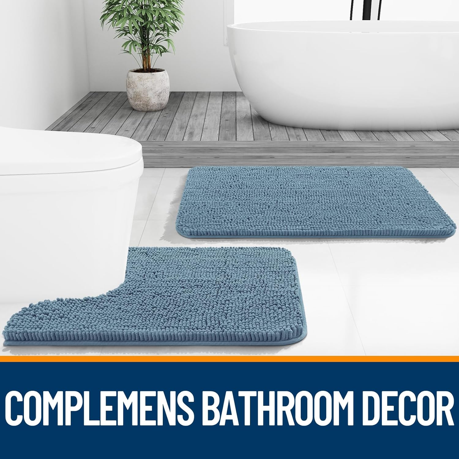 OLANLY Bathroom Rugs - Extra Soft Absorbent Chenille Mats | Quick Dry, Machine Washable, 36x24, Airy Blue