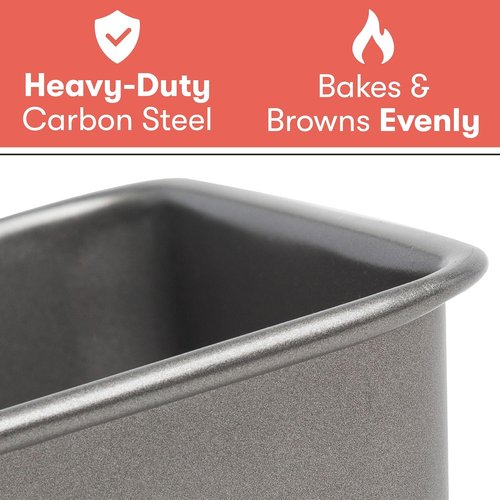 Cooking Light Heavy Duty Nonstick Carbon Steel Bread Pan - PFOA-Free, Dishwasher & Oven Safe, 9.25" x 5.25", Gray