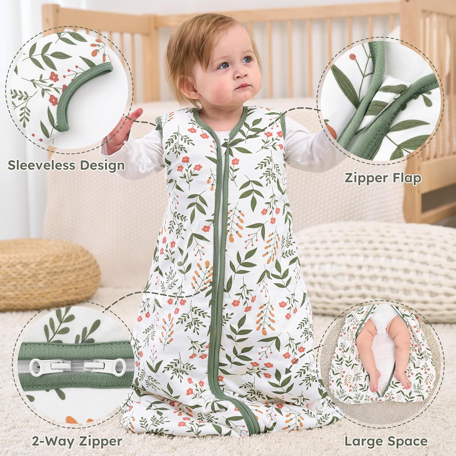 Yoofoss Baby Sleep Sack - 1.5 Tog Wearable Blanket for 6-12 Months | 100% Organic Cotton, 2-Way Zipper, Warm & Comfy