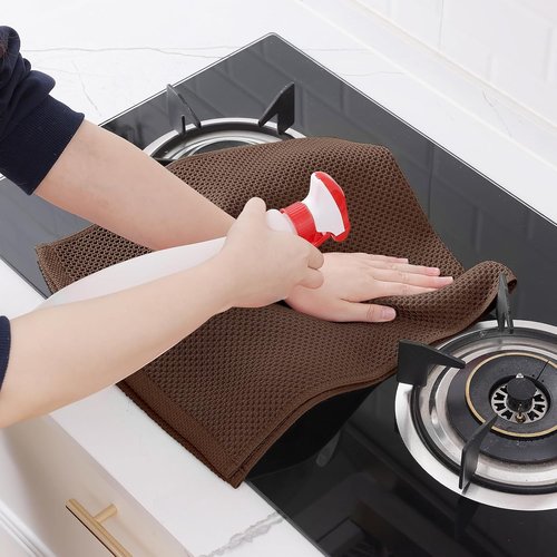 Homaxy Kitchen Dish Towels - Ultra Soft 100% Cotton Waffle Weave, Quick Drying, 12-Pack, Coffee, 13 x 28 Inches